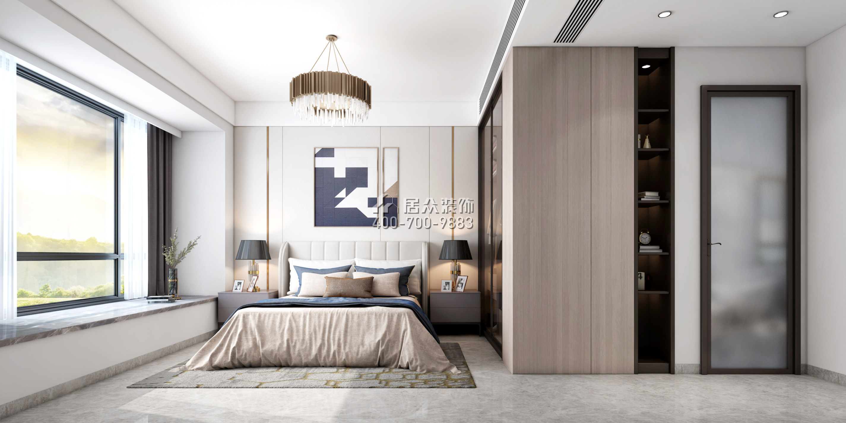 天鵝湖花園二期123平方米現代簡約風格平層戶型臥室裝修效果圖