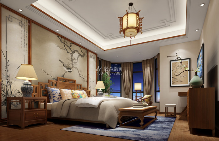 第六都230平方米中式风格平层户型卧室装修效果图