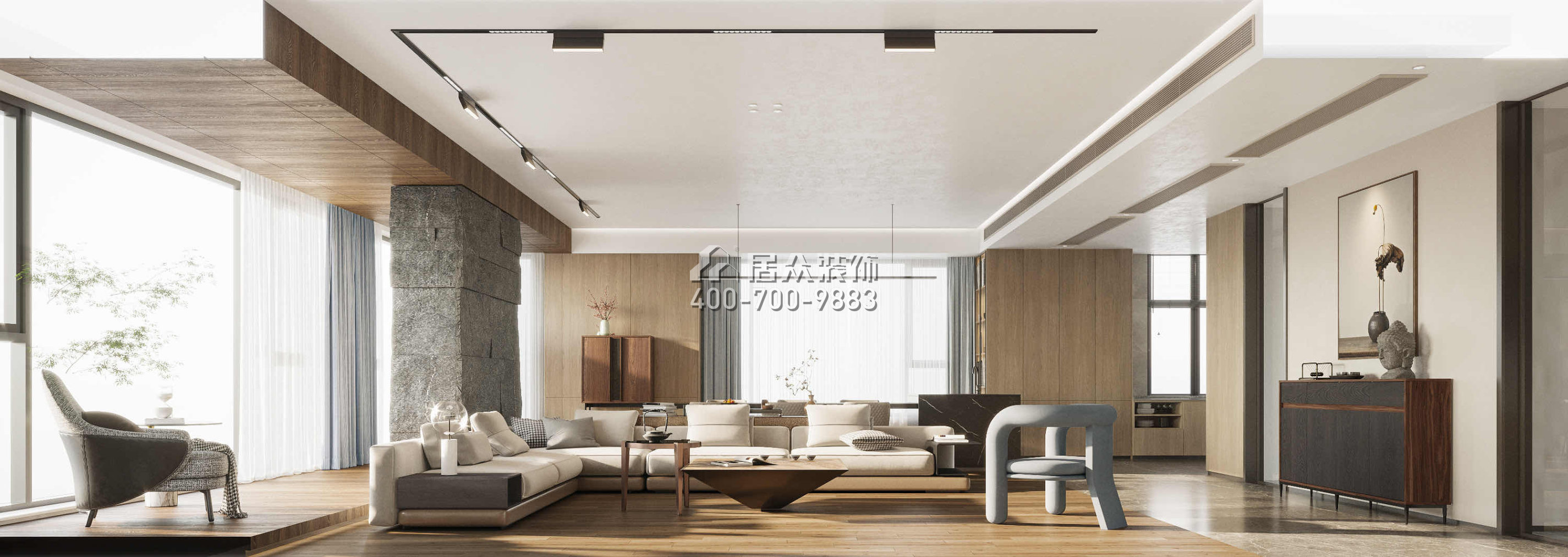 藏珑湖上国际412平方米现代简约风格平层户型客厅装修效果图