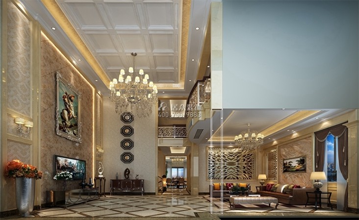 十二橡樹莊園一期380平方米歐式風格別墅戶型客廳裝修效果圖