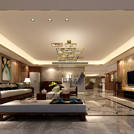260平方米中式風格平層戶型客廳裝修效果圖