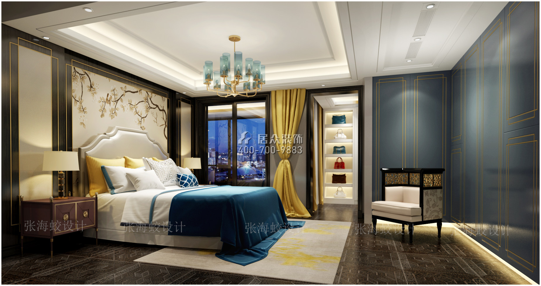 湘江一号210平方米混搭风格平层户型卧室装修效果图