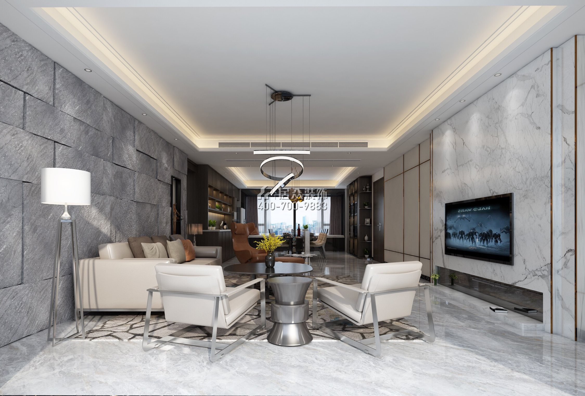 华发峰景湾228平方米现代简约风格平层户型客厅装修效果图