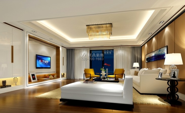 東海閑湖城360平方米現代簡約風格復式戶型客廳裝修效果圖