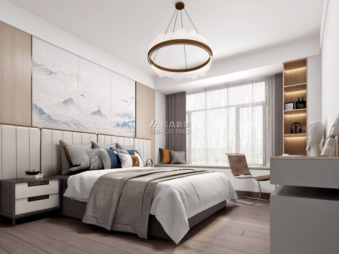 翠湖香山别苑238平方米中式风格复式户型卧室装修效果图