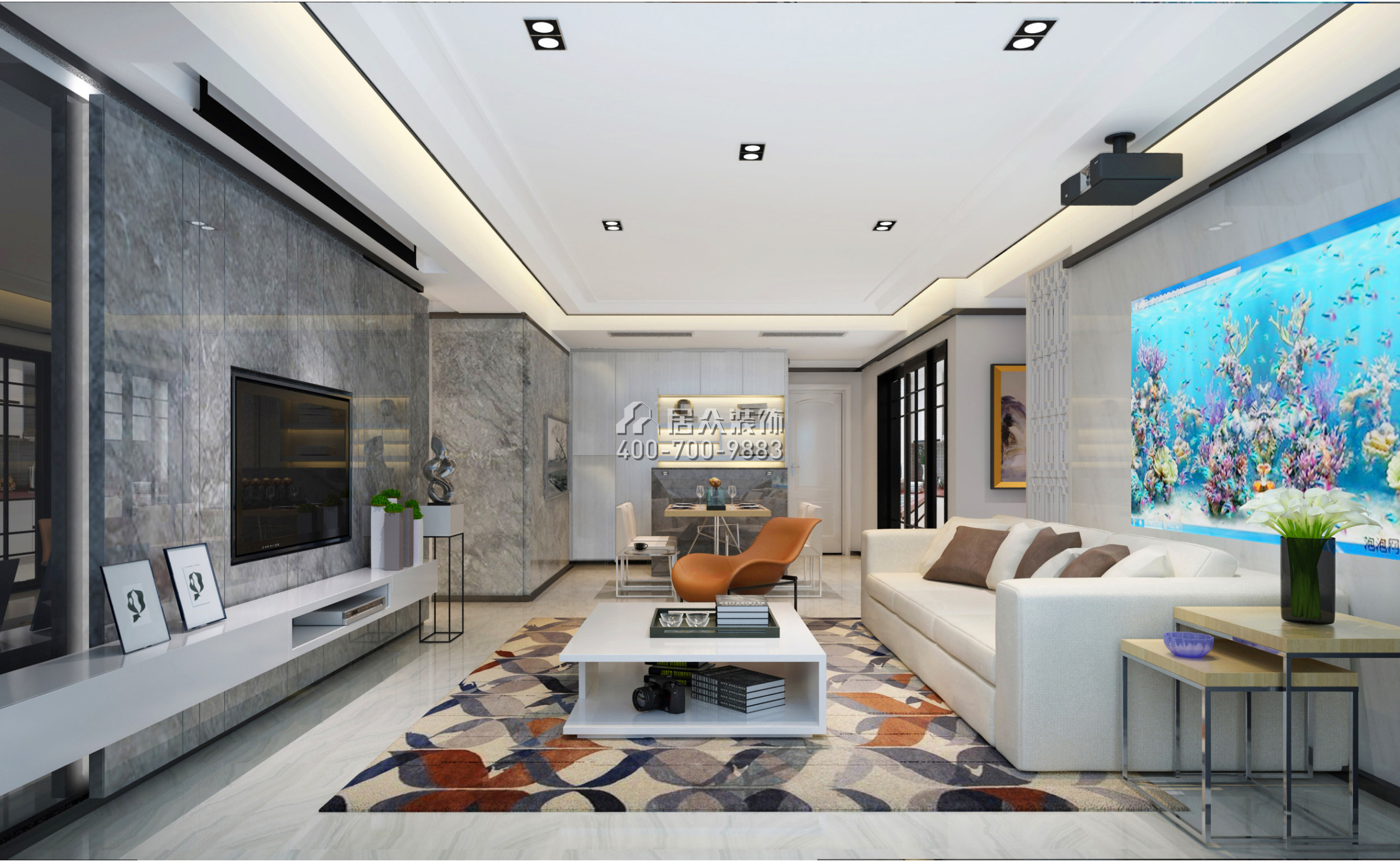 世纪村王府150平方米现代简约风格平层户型客厅装修效果图
