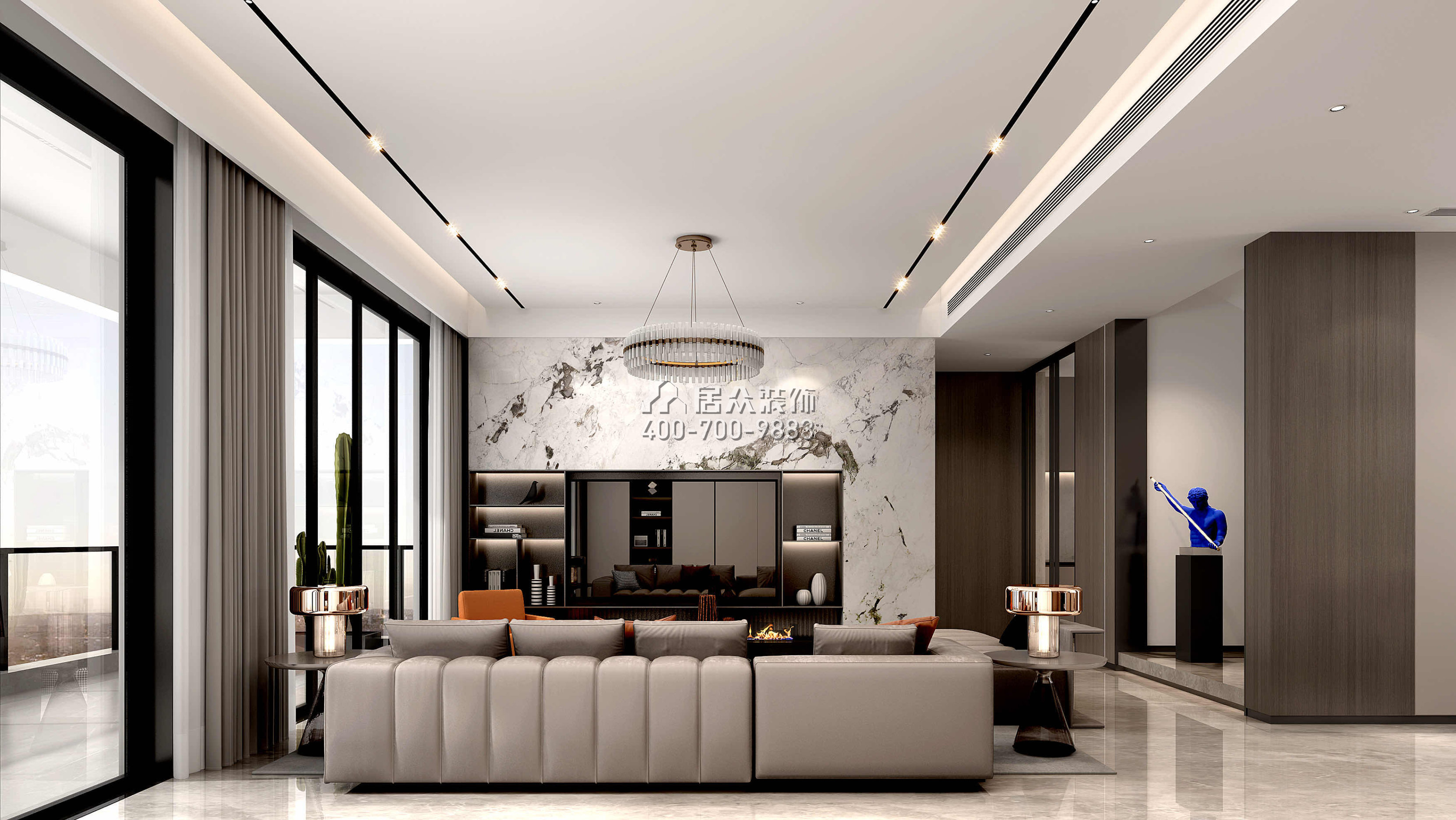 假日君悦湾380平方米现代简约风格复式户型客厅装修效果图