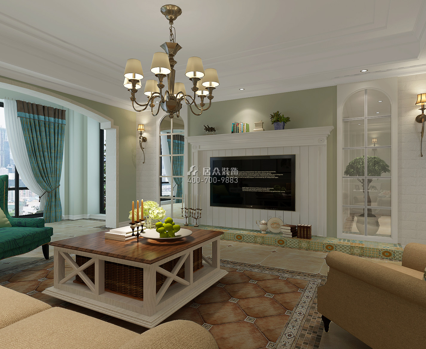 金城苑145平方米美式風格平層戶型客廳裝修效果圖