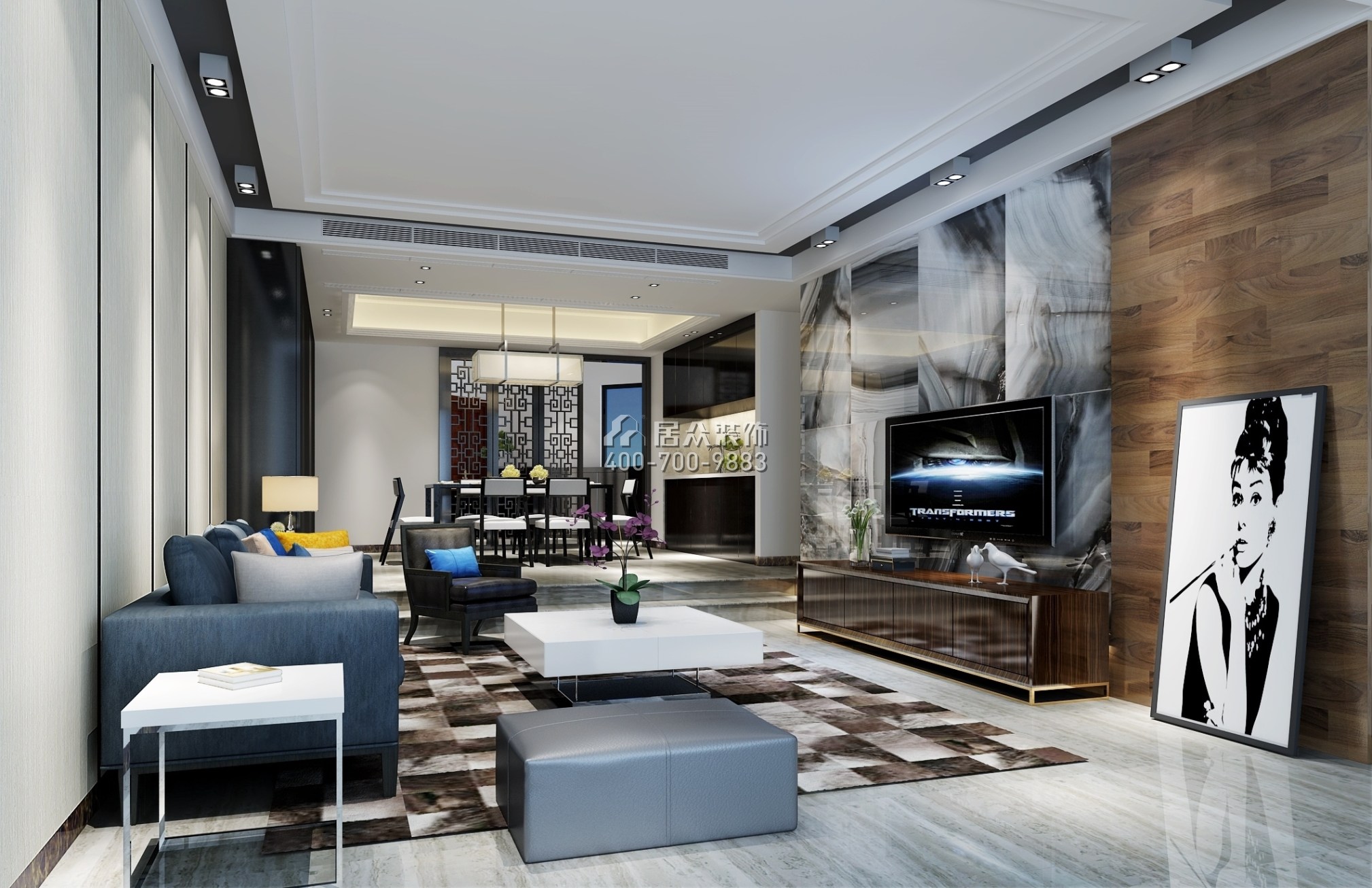 富力桃园140平方米现代简约风格平层户型客厅装修效果图