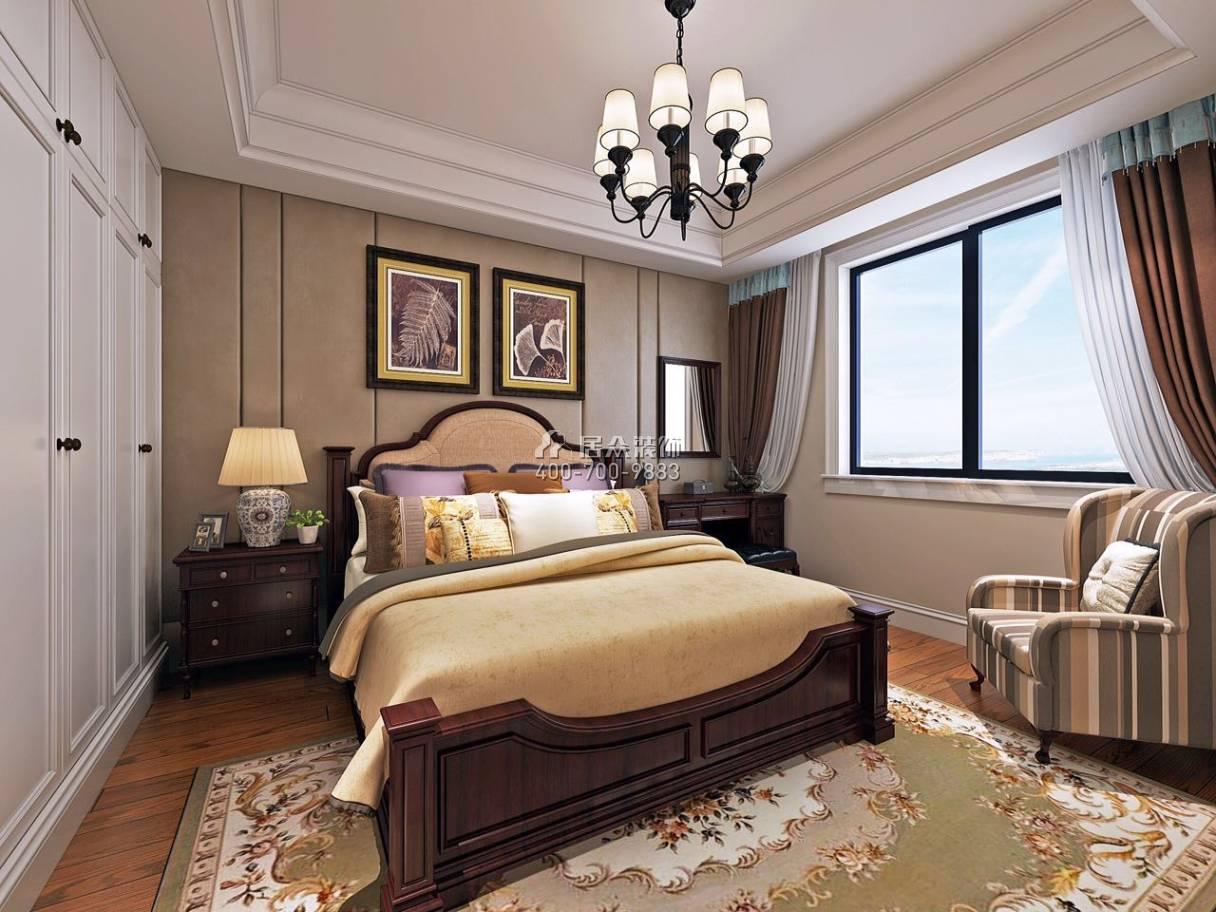 益田村110平方米美式风格平层户型卧室装修效果图