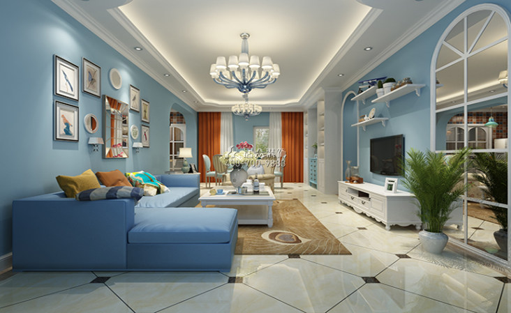 滨江一号110平方米地中海风格平层户型客厅装修效果图