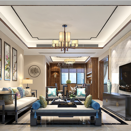 山海韻140平方米中式風格平層戶型客廳裝修效果圖