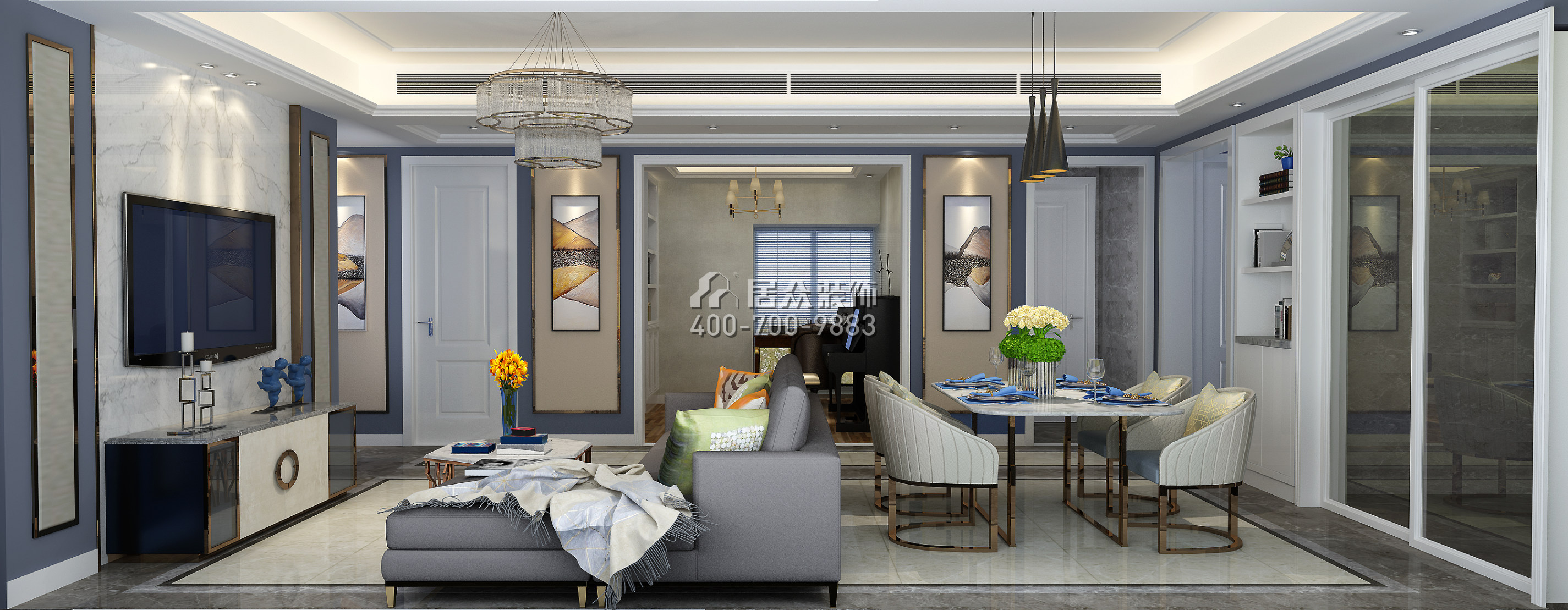 山语海110平方米混搭风格平层户型客厅装修效果图