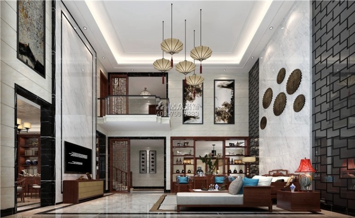 華僑城天鵝湖460平方米中式風格別墅戶型客廳裝修效果圖