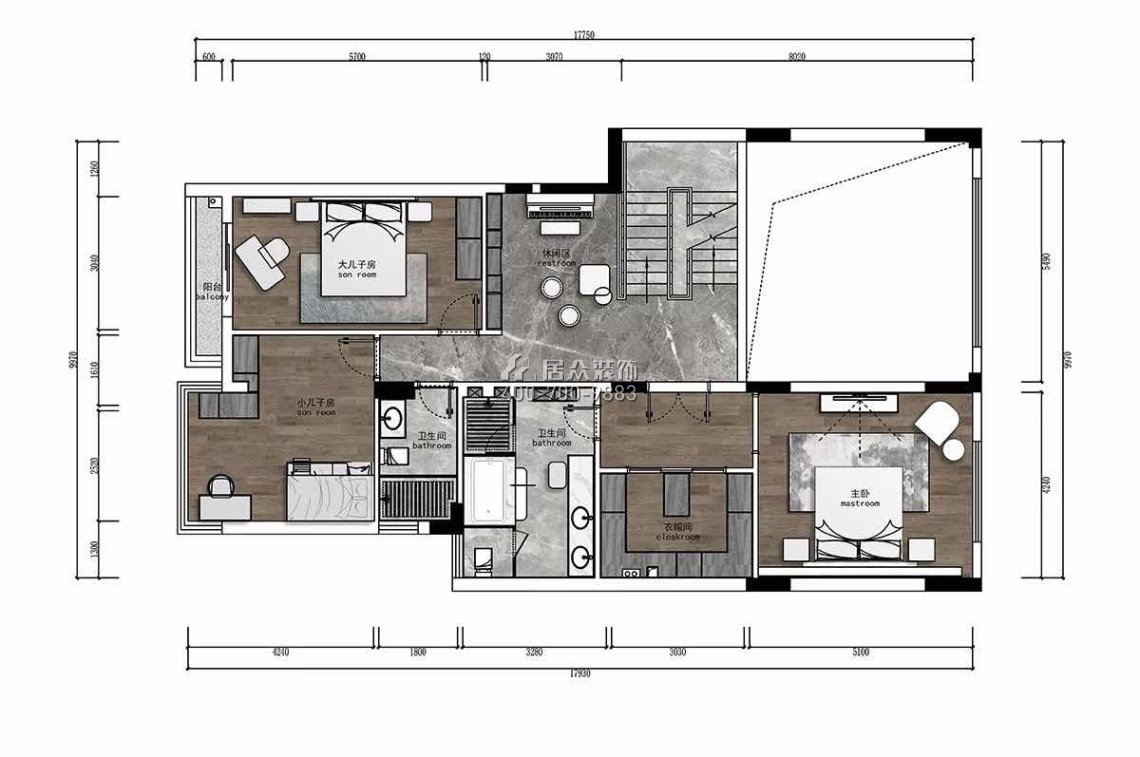 大南山紫园600平方米现代简约风格别墅户型户型图装修效果图