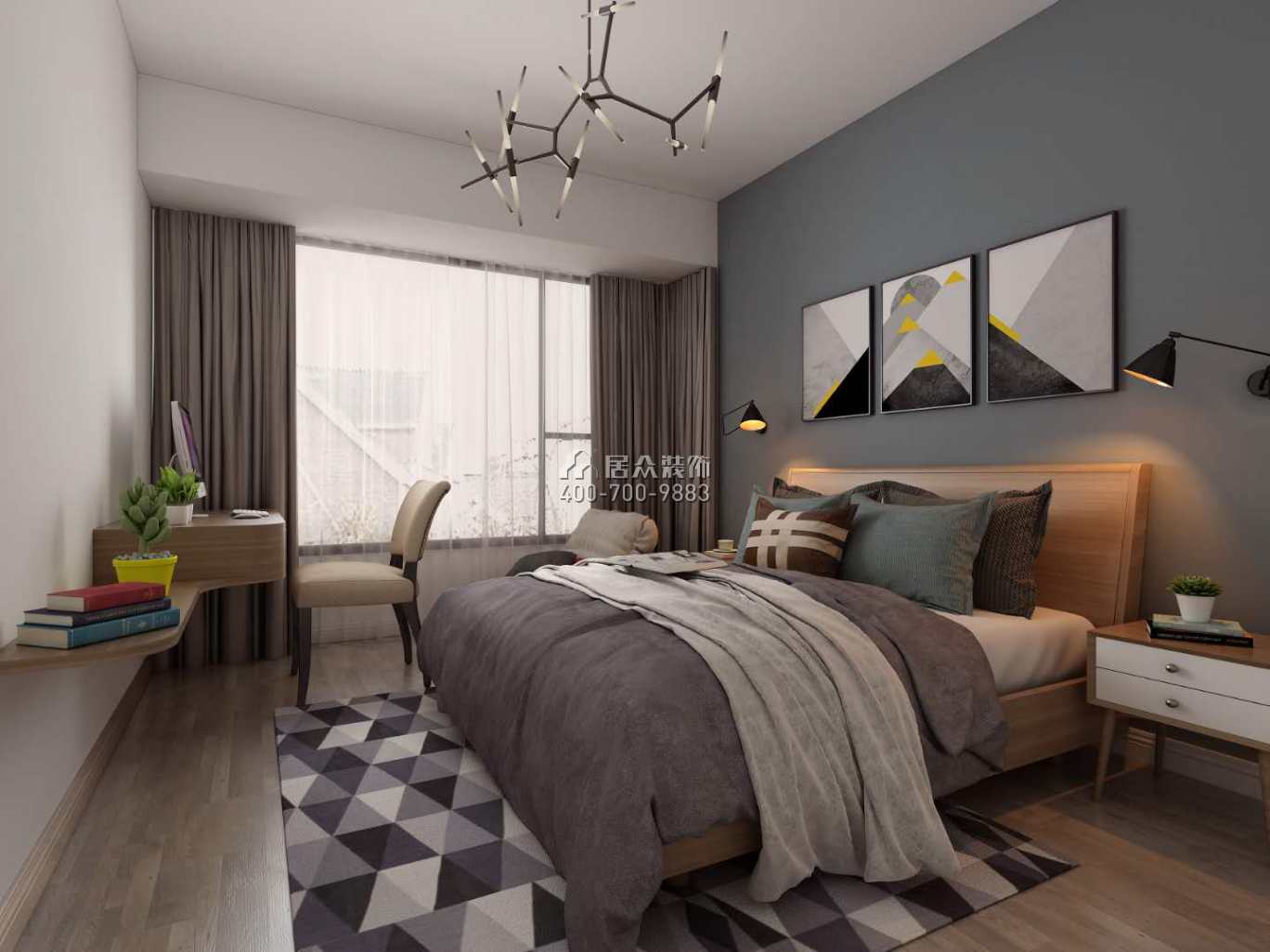 恒裕城196平方米现代简约风格平层户型卧室装修效果图
