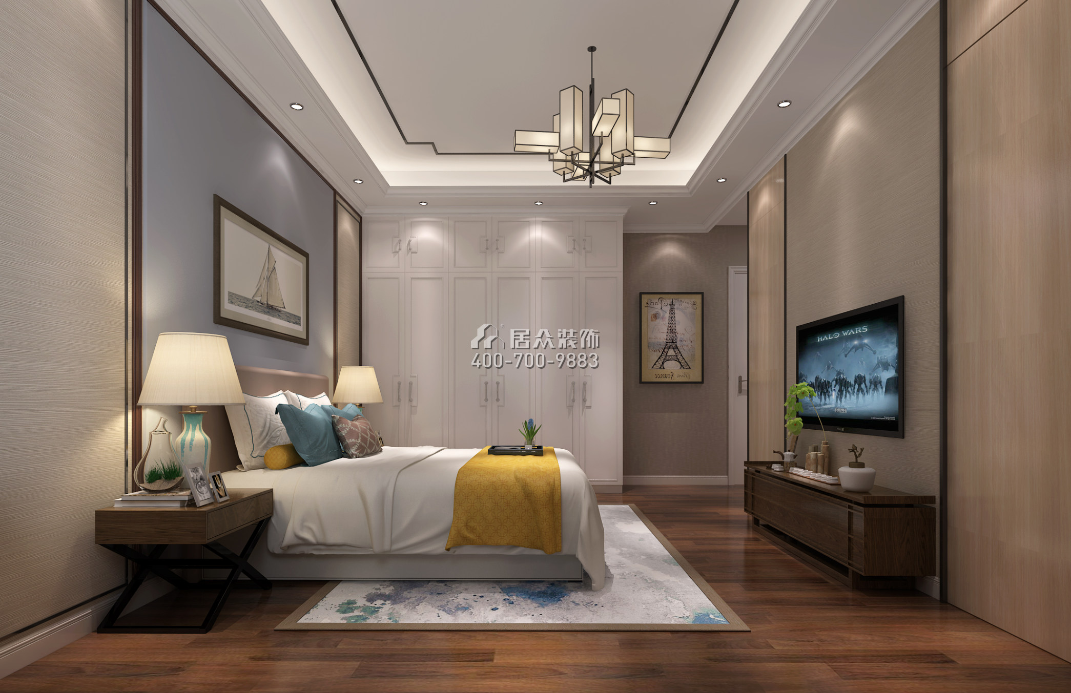 天悅灣160平方米中式風格平層戶型臥室裝修效果圖