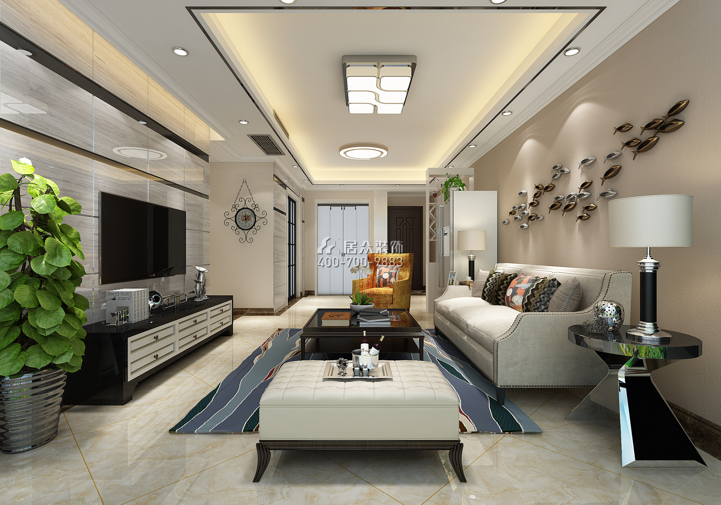 星河傳奇一期103平方米現代簡約風格平層戶型客廳裝修效果圖