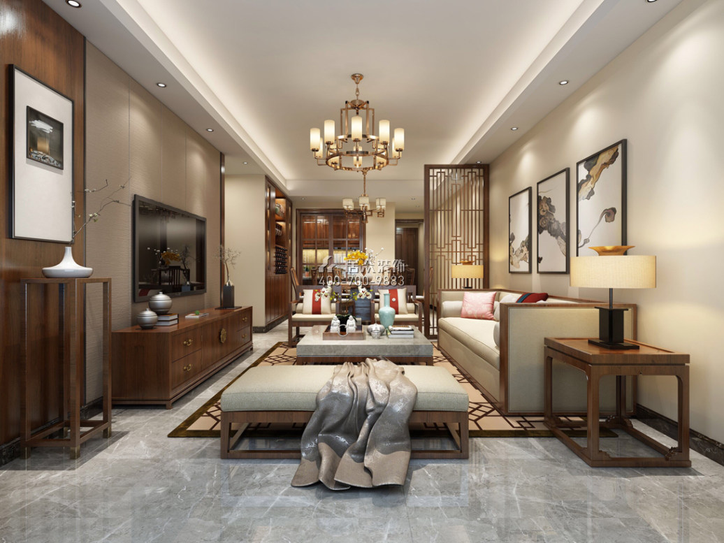 中海鹿丹名苑120平方米中式风格平层户型客厅装修效果图