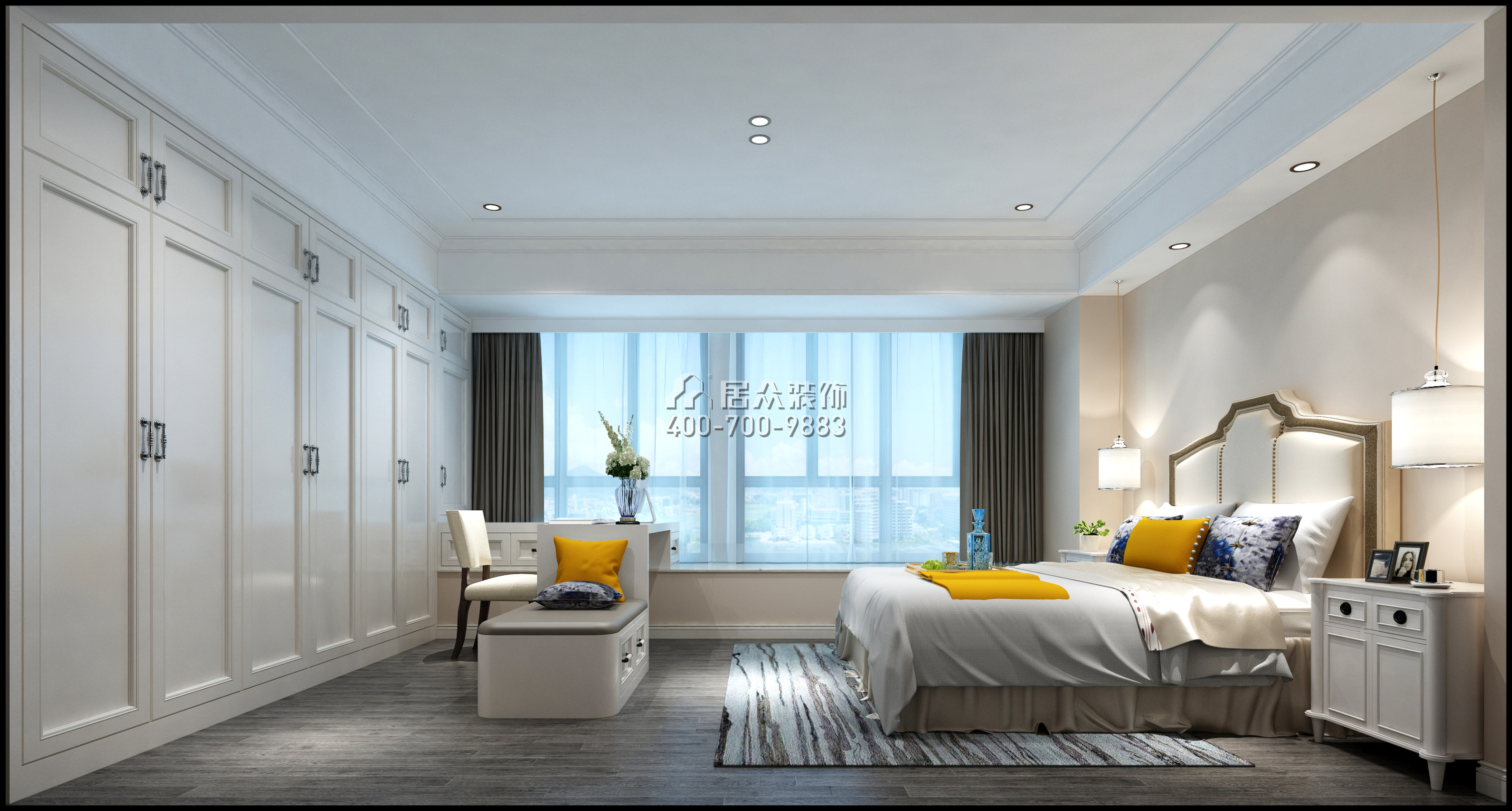 仁山智水花园一期157平方米美式风格平层户型卧室装修效果图