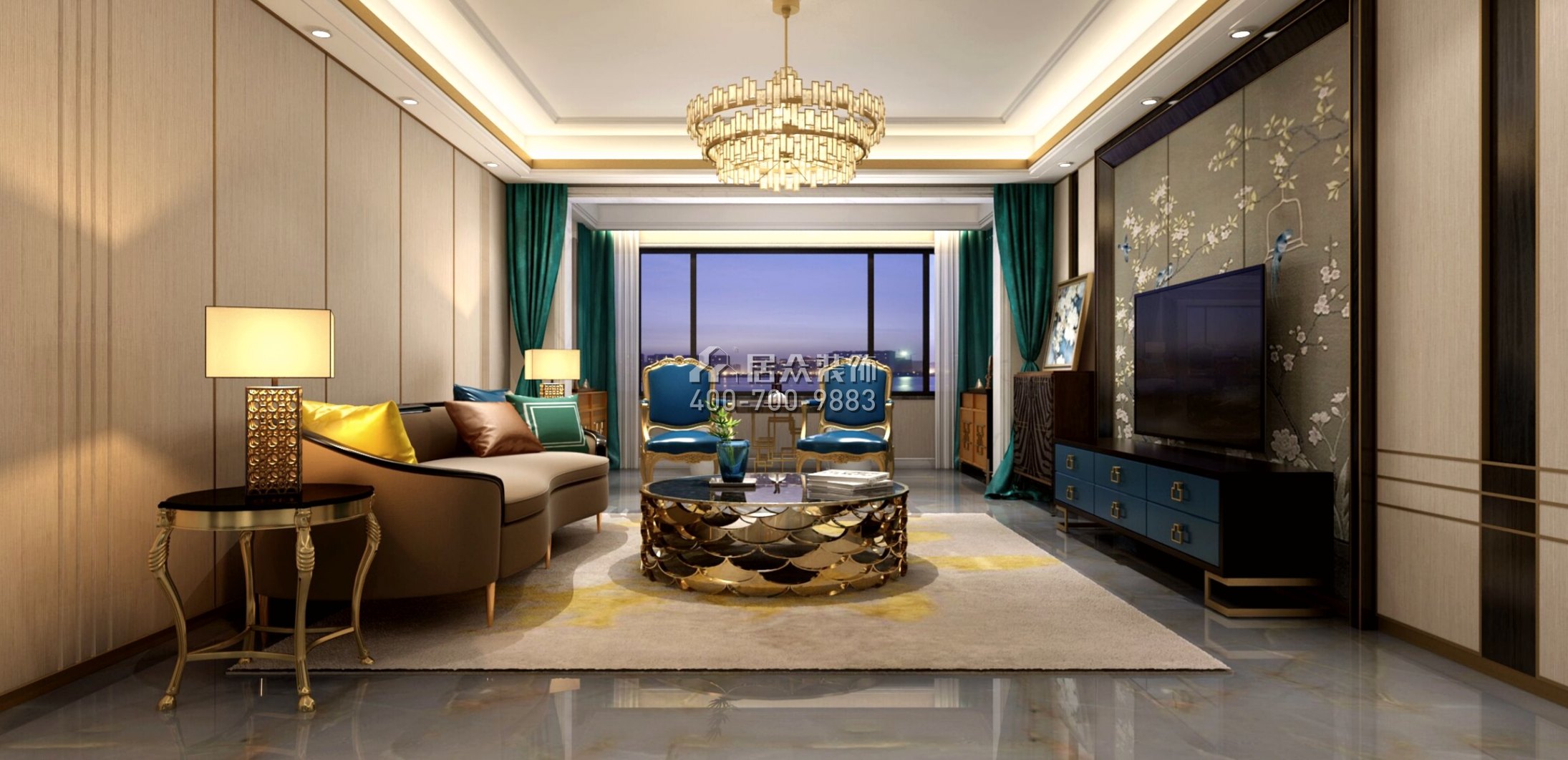 湘江一號210平方米混搭風格平層戶型客廳裝修效果圖
