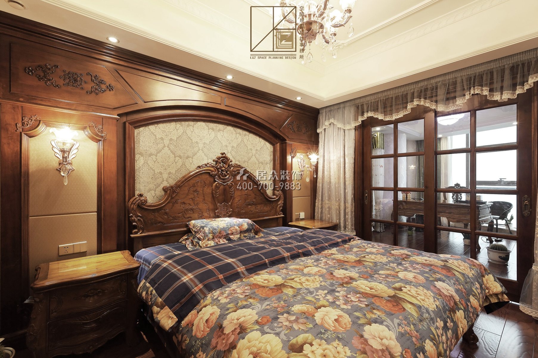 富湾国际720平方米美式风格复式户型卧室书房一体装修效果图