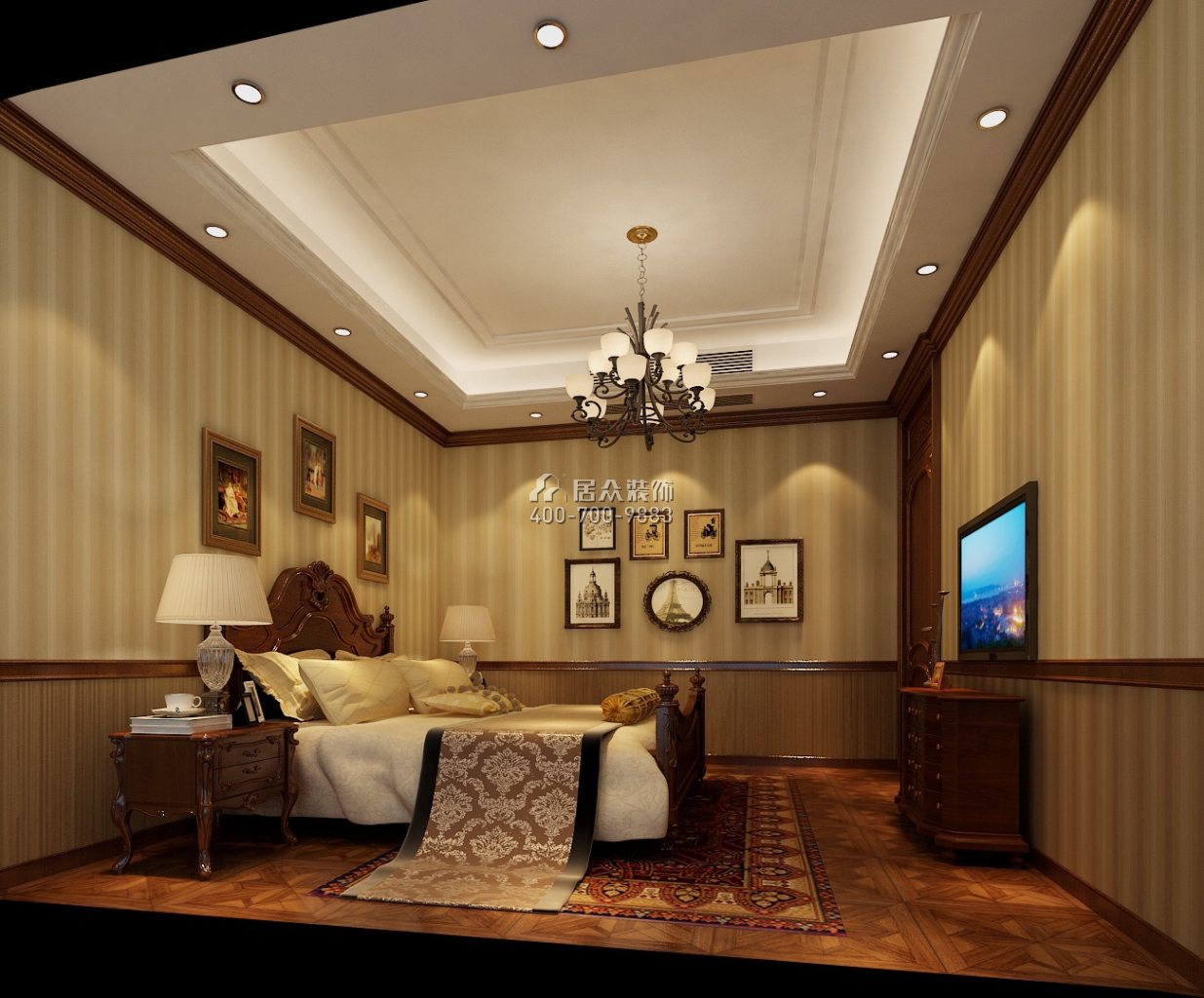 远洋城500平方米美式风格别墅户型卧室装修效果图