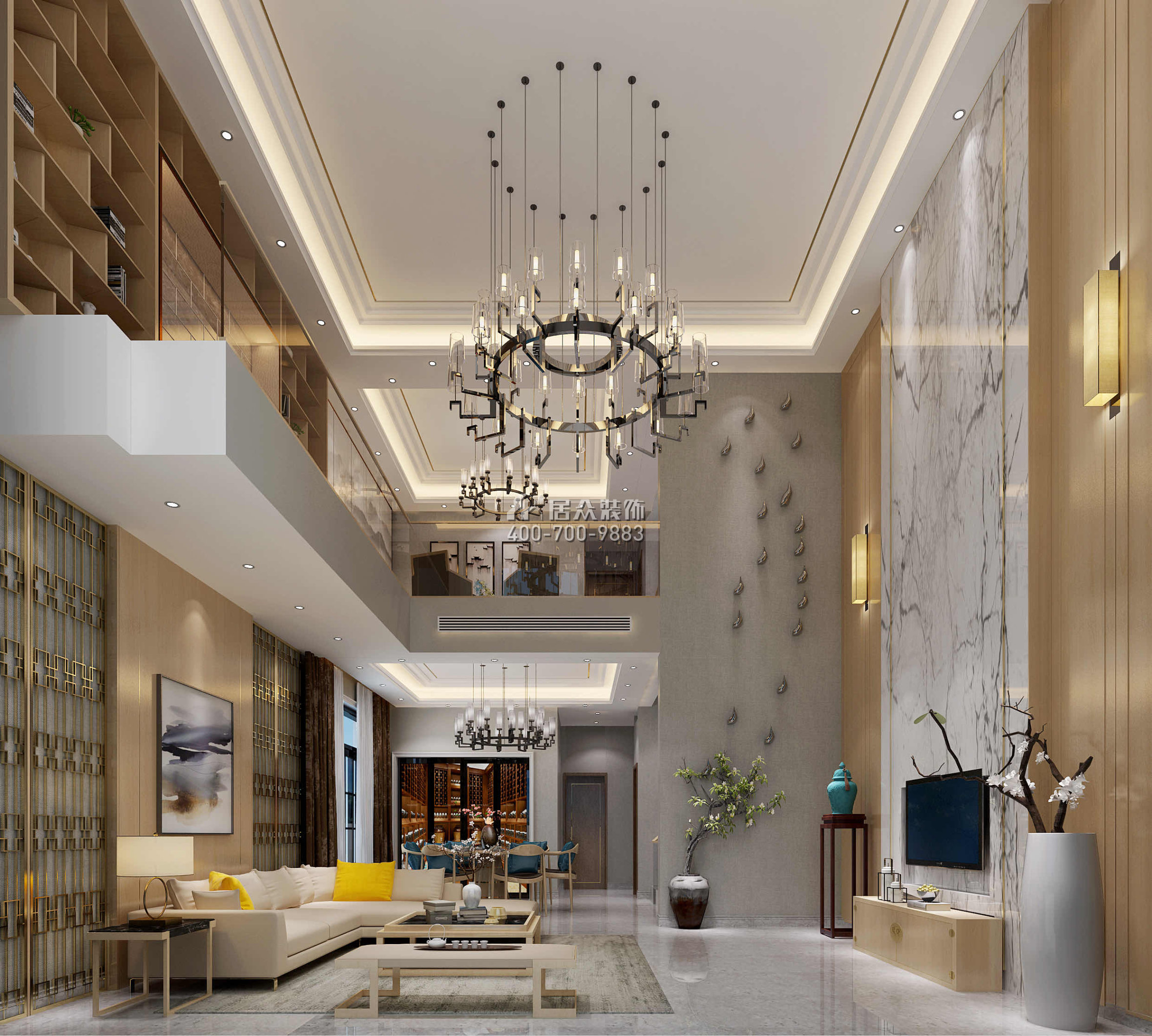 万科棠樾450平方米中式风格别墅户型客厅装修效果图