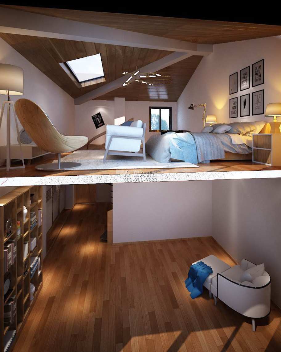 碧桂园翡翠山一期350平方米北欧风格别墅户型卧室装修效果图