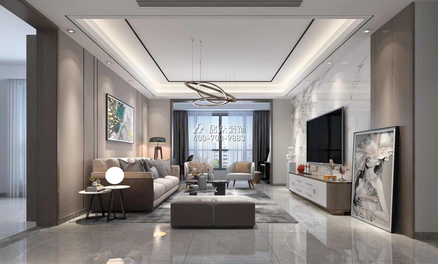 經世龍城140平方米現代簡約風格平層戶型客廳裝修效果圖