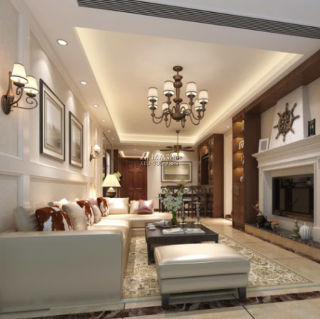 金地鷺湖1號89平方米美式風格平層戶型客廳裝修效果圖