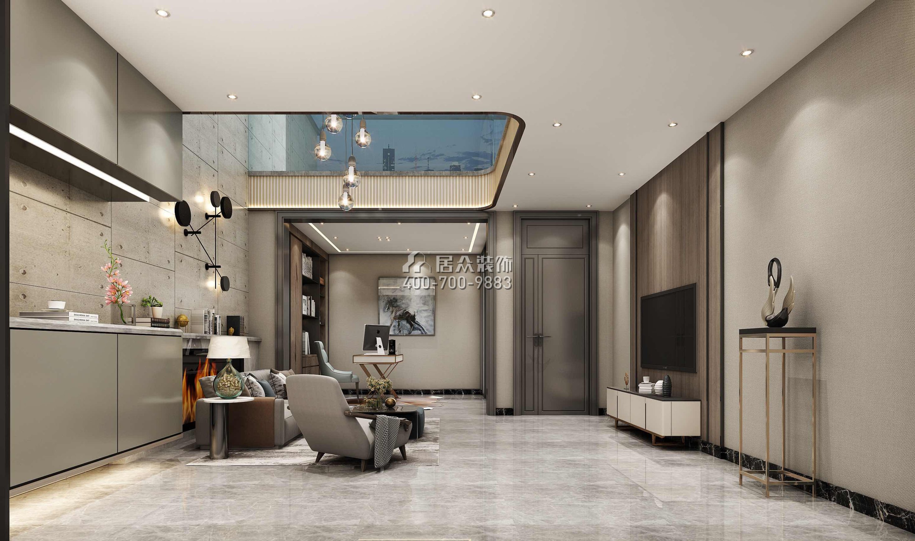 萬科紫臺600平方米現代簡約風格別墅戶型客廳裝修效果圖