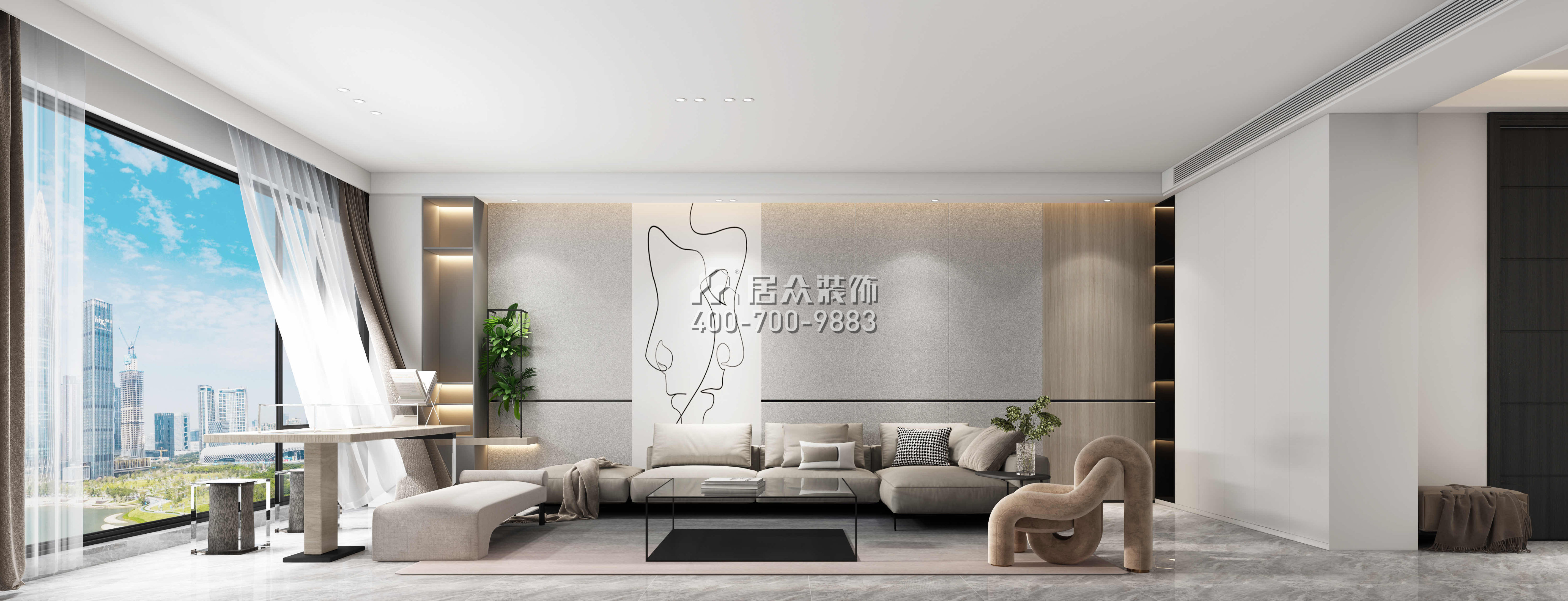 安柏丽晶200平方米现代简约风格平层户型客厅（中国）科技有限公司官网效果图