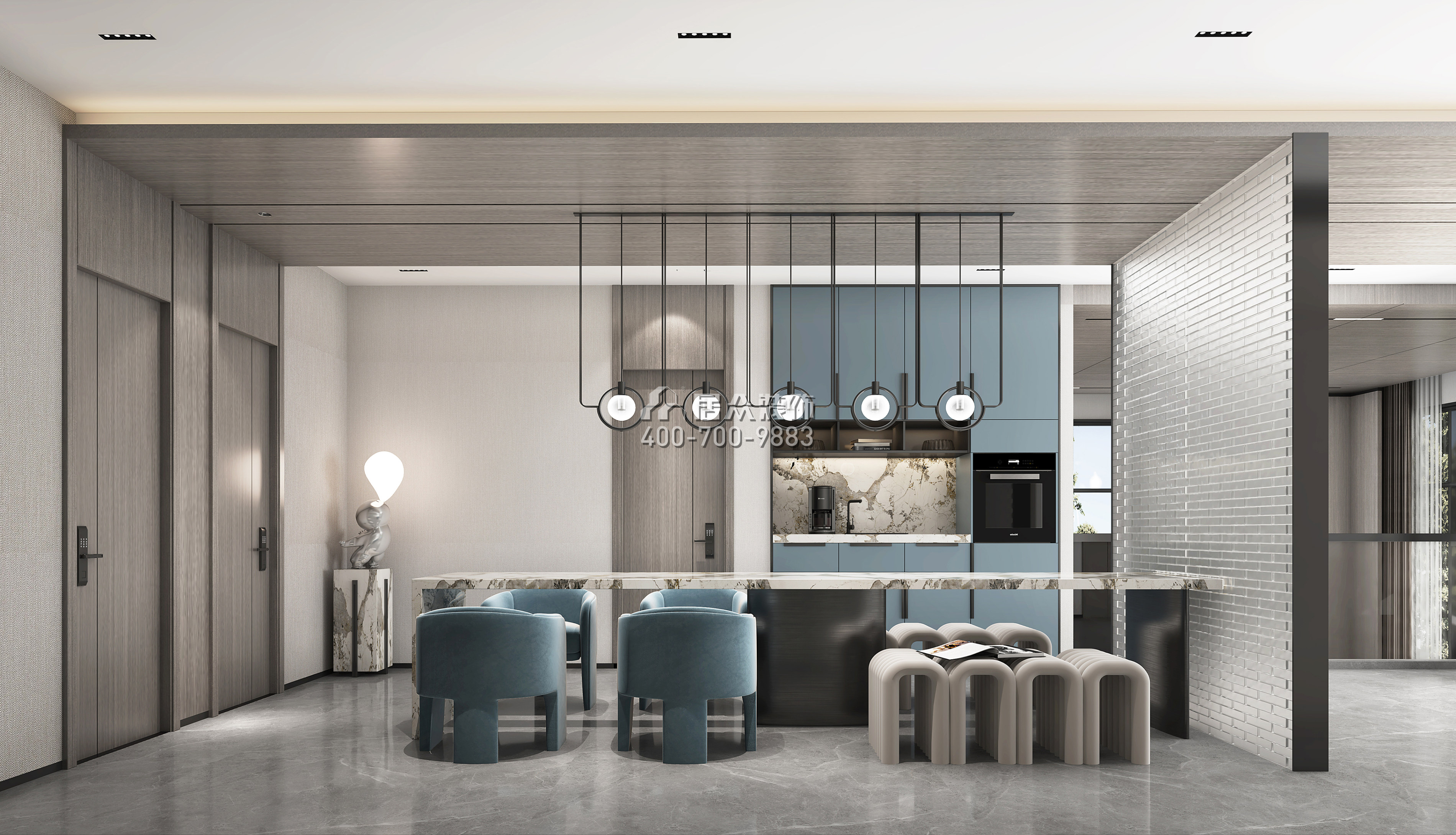 海逸豪庭900平方米现代简约风格别墅户型厨房开元官网效果图