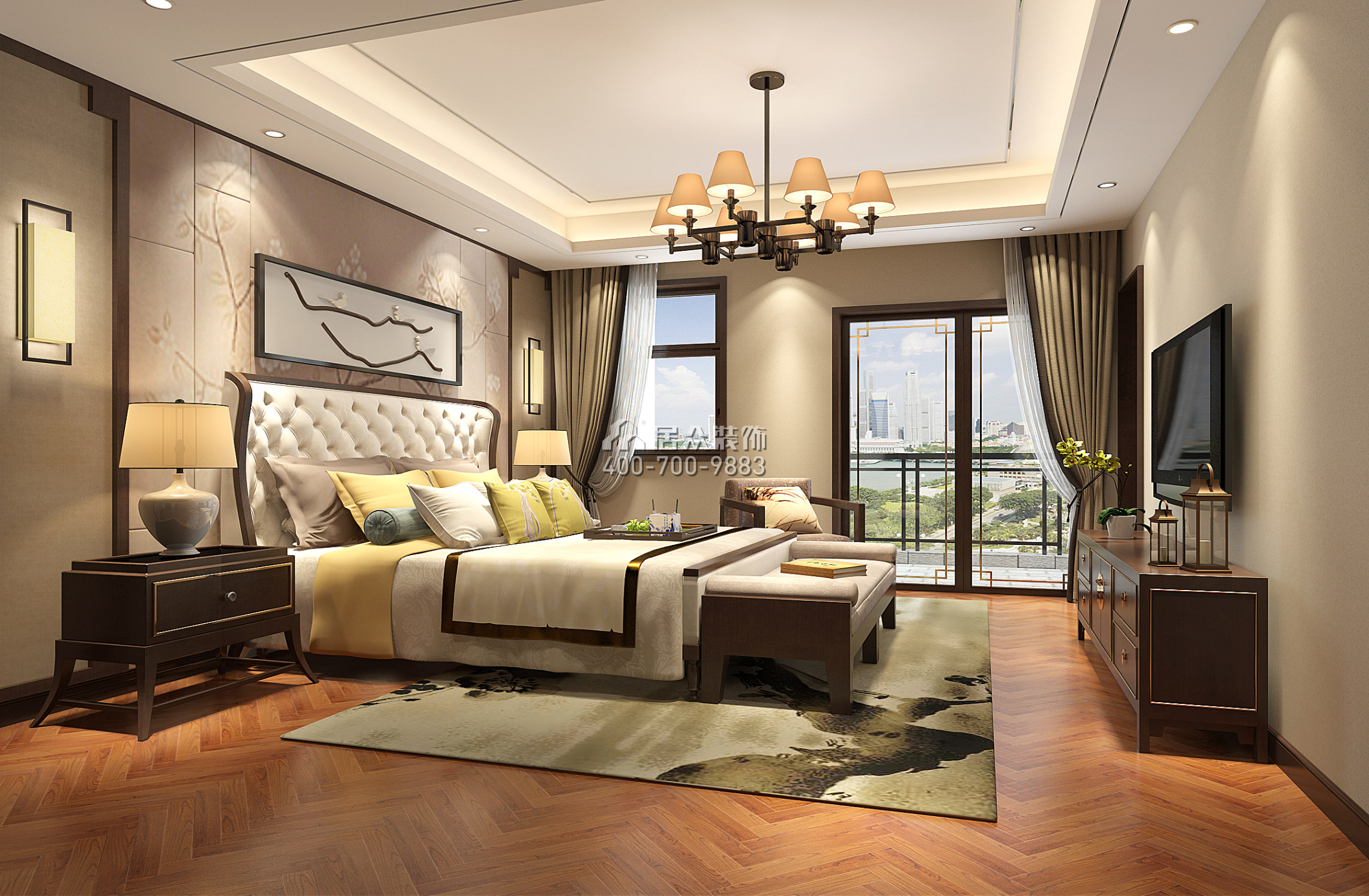 庆隆高尔夫钻石岛400平方米中式风格别墅户型卧室装修效果图