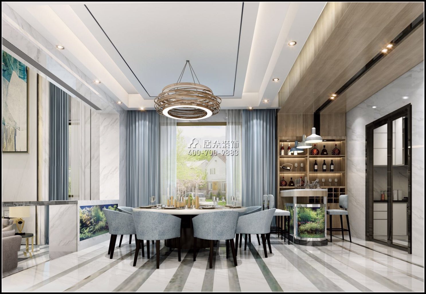 觀園700平方米現代簡約風格別墅戶型餐廳裝修效果圖
