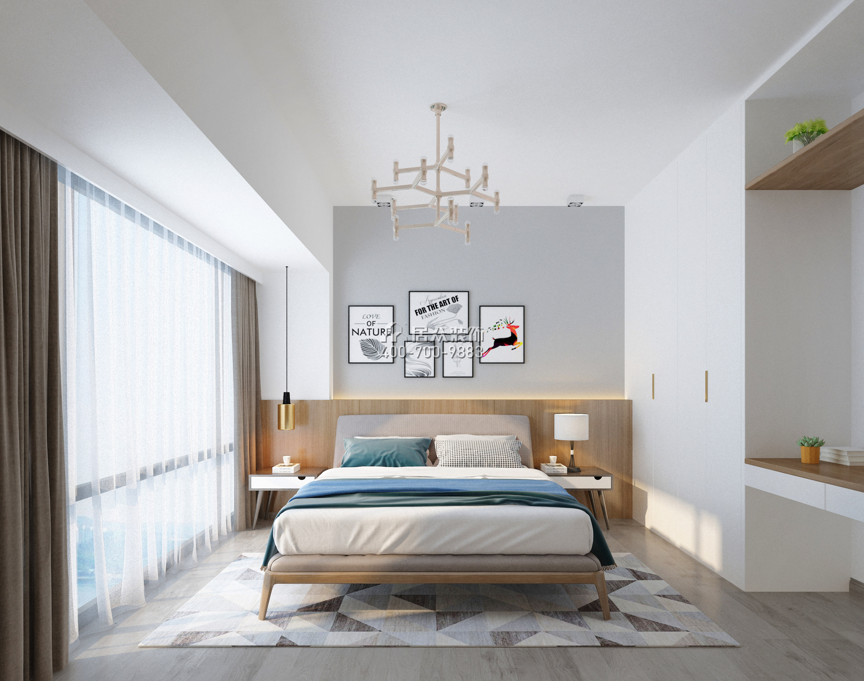 平吉上苑二期98平方米現代簡約風格平層戶型臥室裝修效果圖