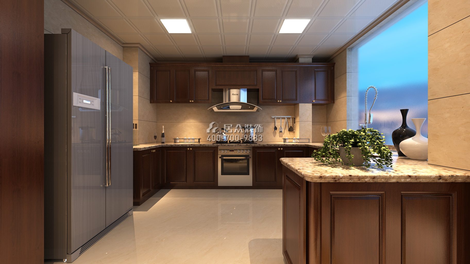 紫御華庭148平方米美式風格平層戶型廚房裝修效果圖