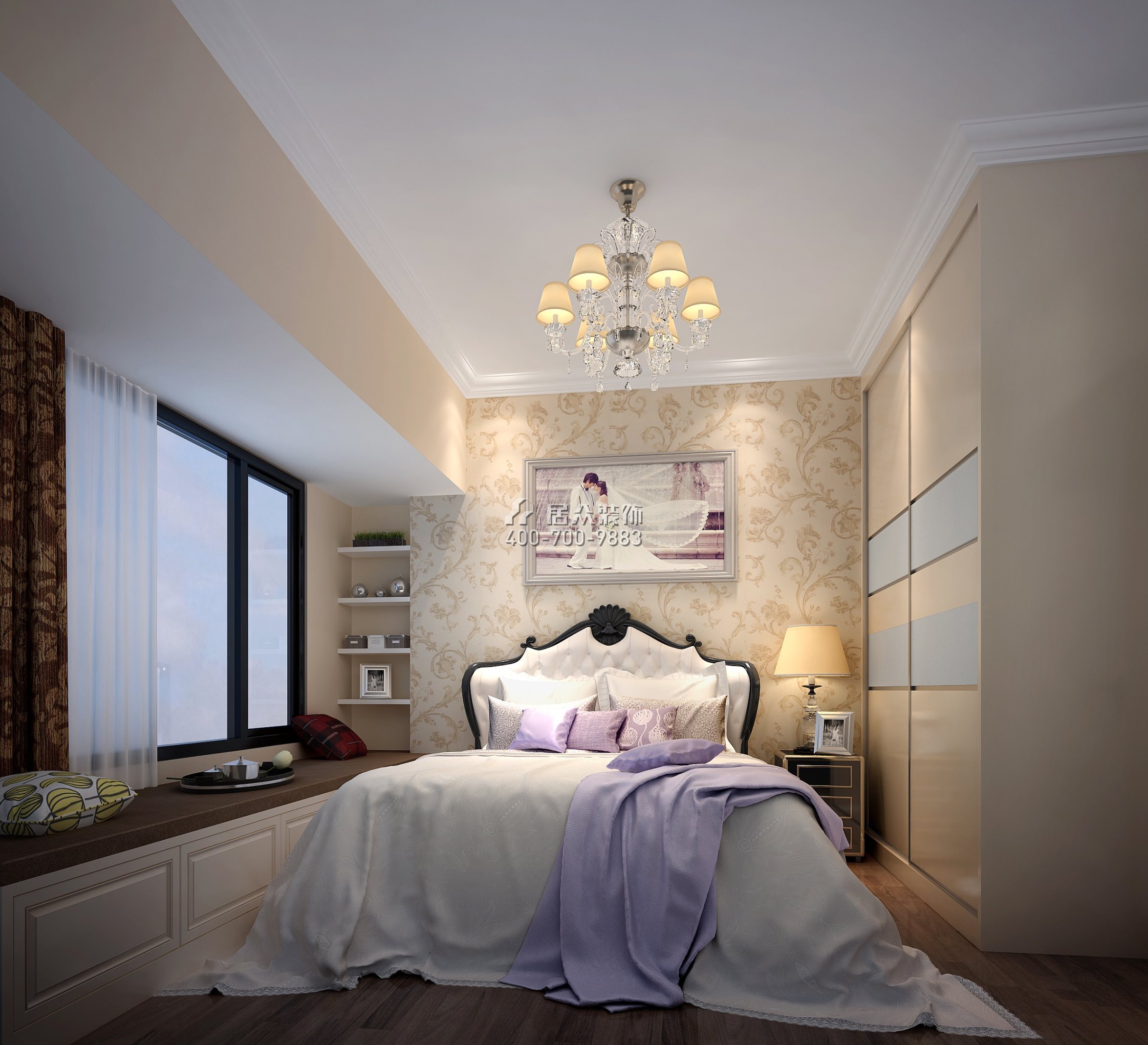 乐城80平方米欧式风格平层户型卧室装修效果图