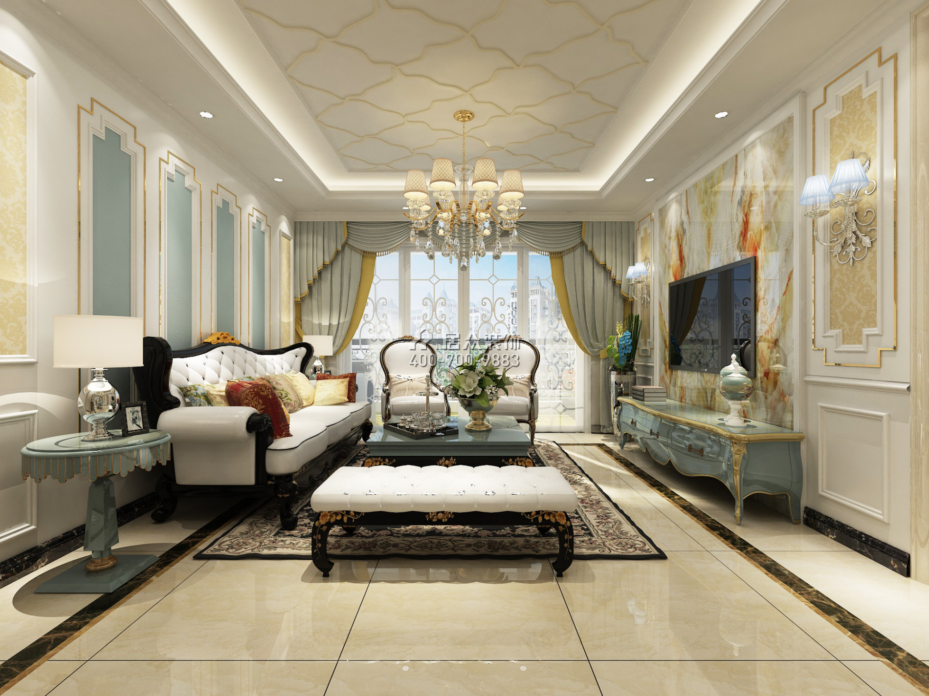 121平方米欧式风格平层户型客厅装修效果图