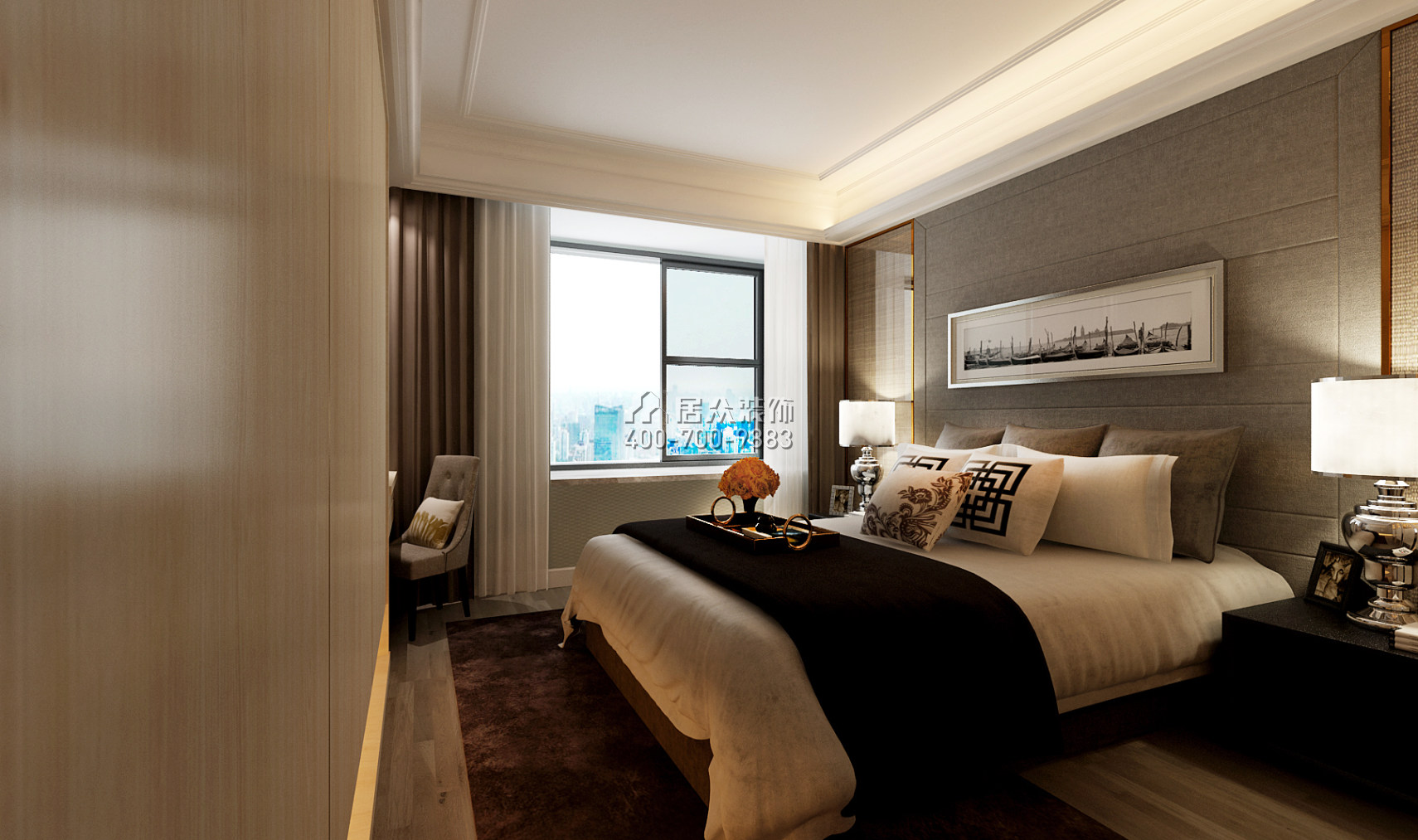 常德万达广场140平方米现代简约风格平层户型卧室装修效果图