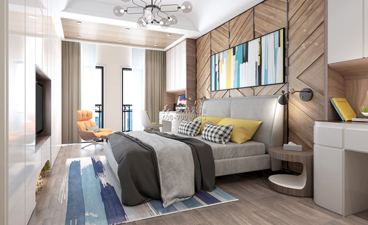 华发蔚蓝堡245平方米现代简约风格复式户型卧室装修效果图