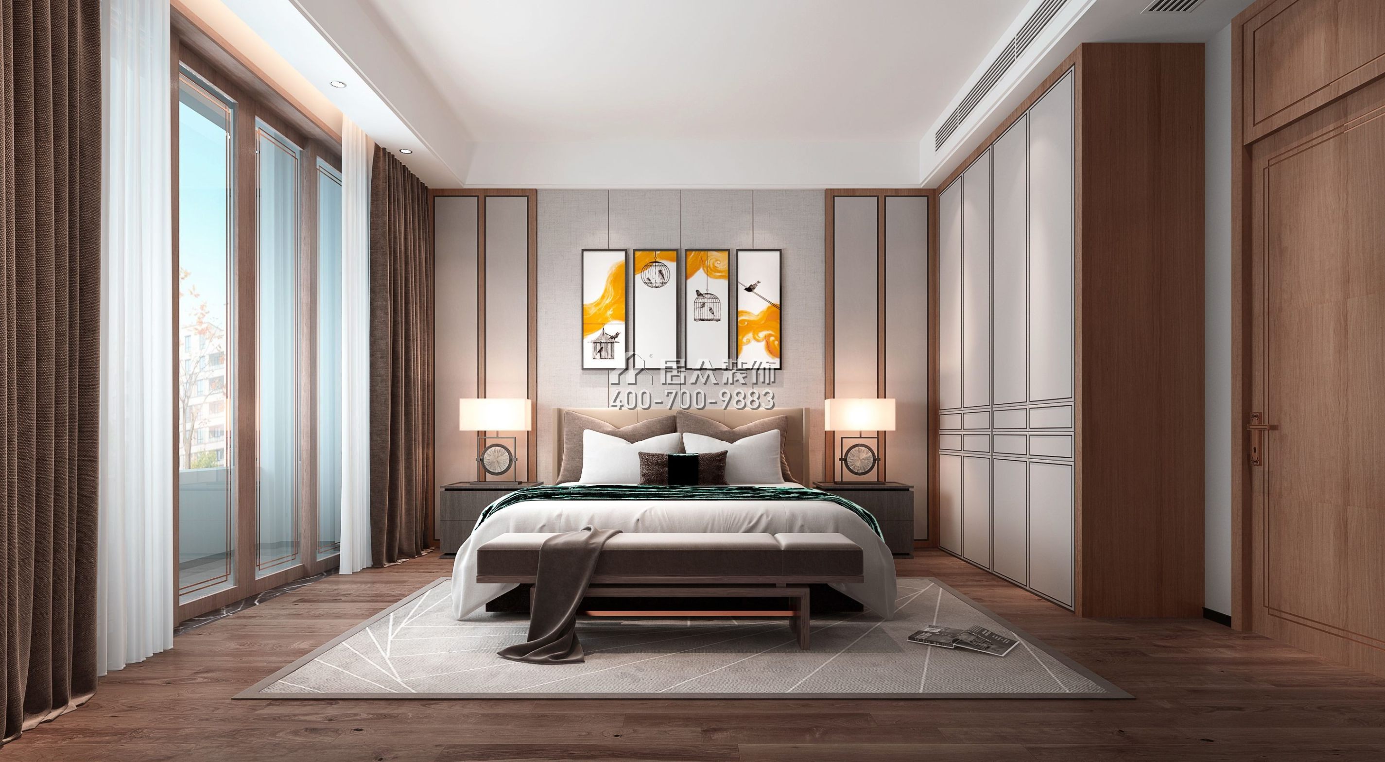 青龙湾布拉庄园400平方米中式风格别墅户型卧室装修效果图