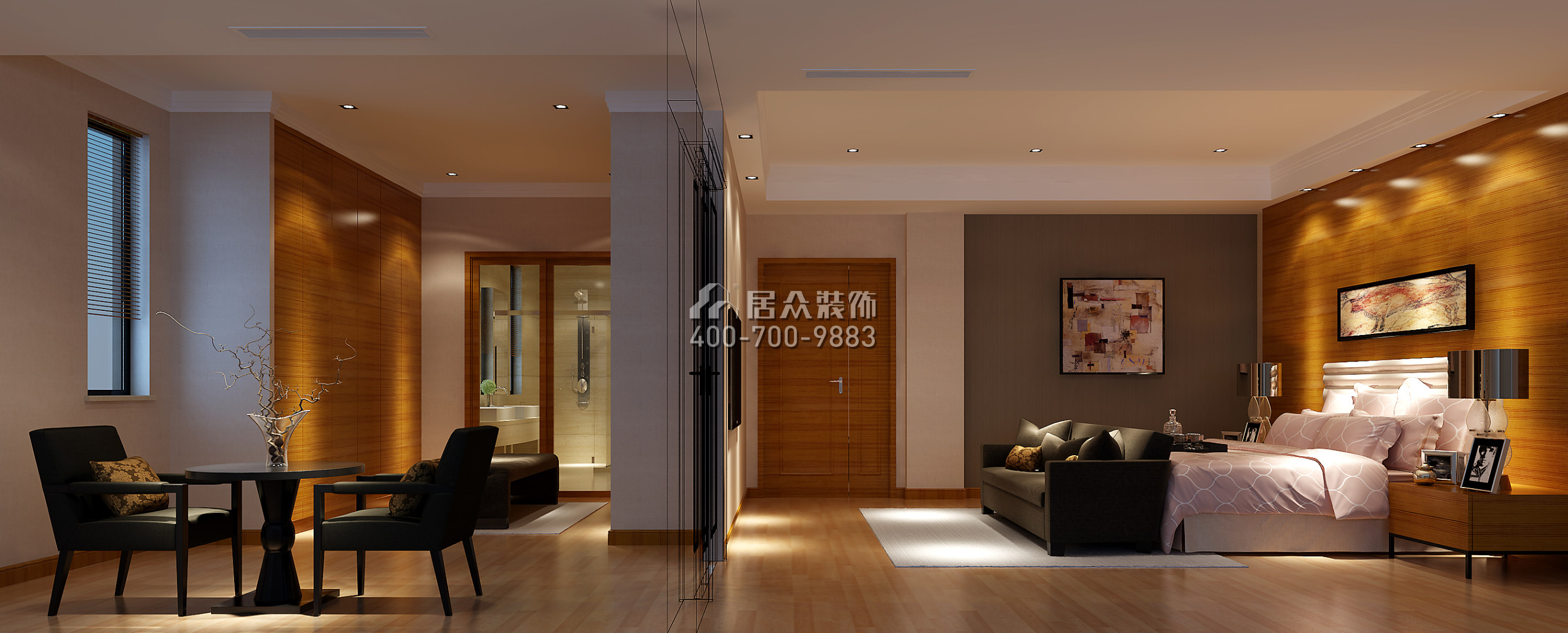 东部华侨城天麓1200平方米现代简约风格别墅户型卧室装修效果图