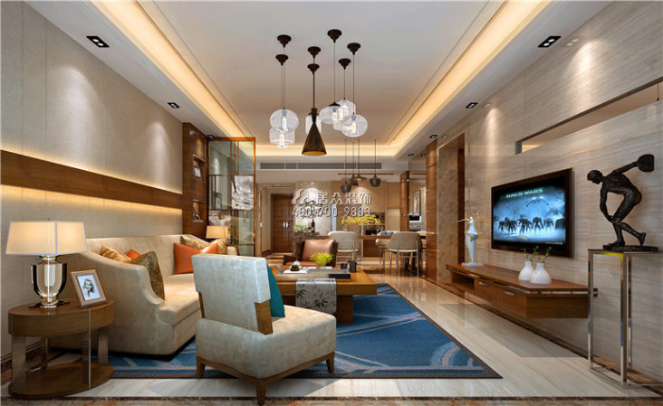 金沙咀国际广场110平方米现代简约风格平层户型客厅装修效果图