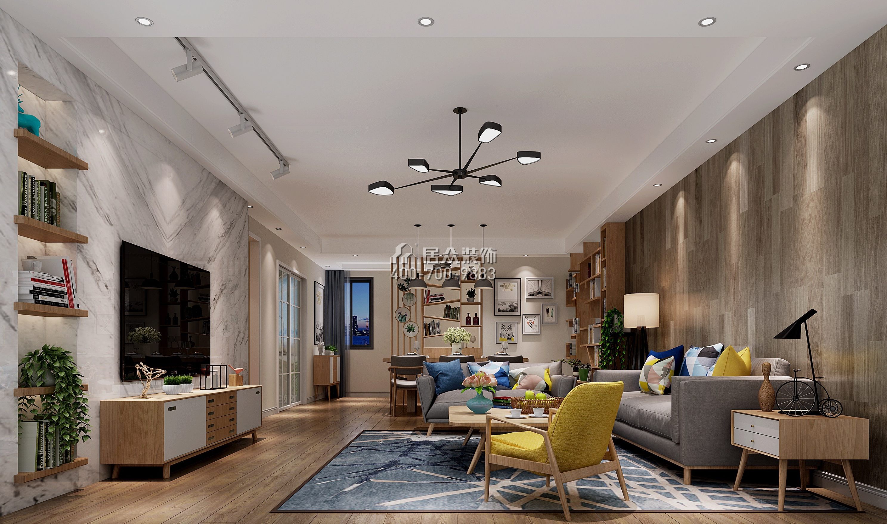 林村公寓150平方米現代簡約風格平層戶型客廳裝修效果圖