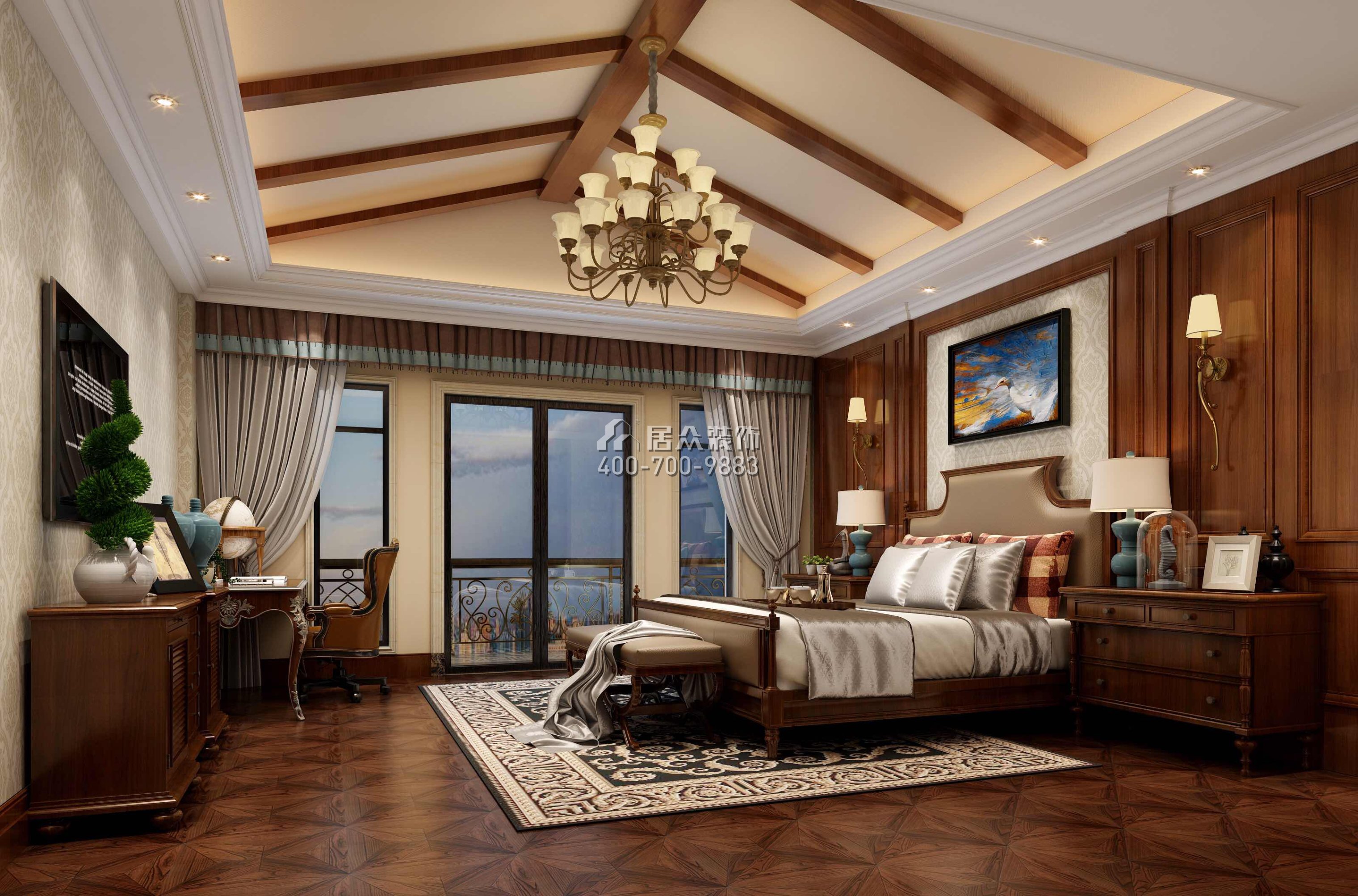 海逸豪庭御峰399平方米美式風格別墅戶型臥室裝修效果圖