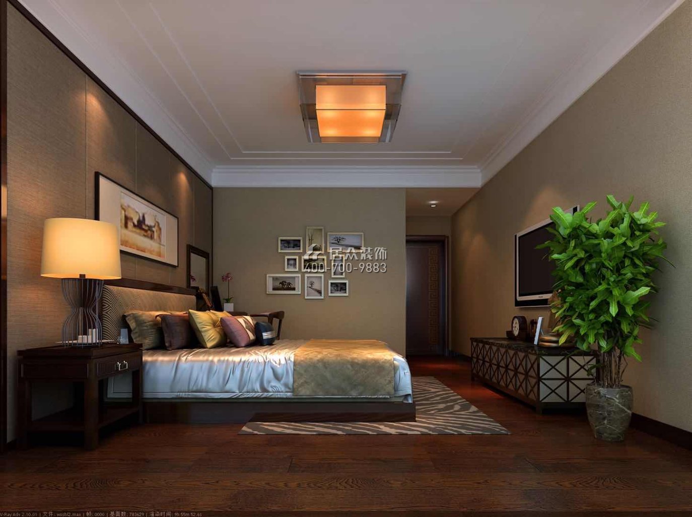 泰宁花园210平方米中式风格平层户型卧室装修效果图