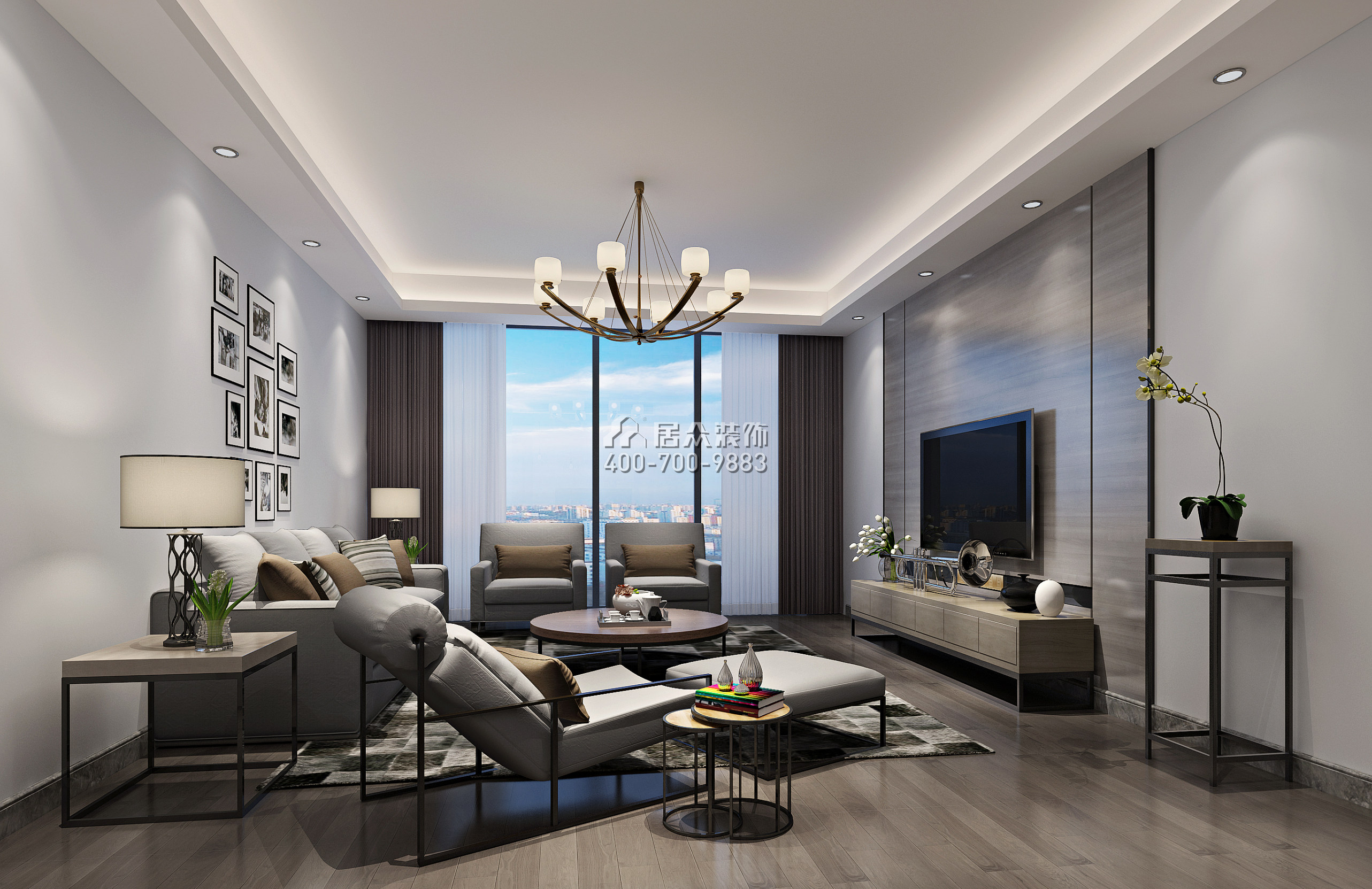 星海名城116平方米現代簡約風格平層戶型客廳裝修效果圖