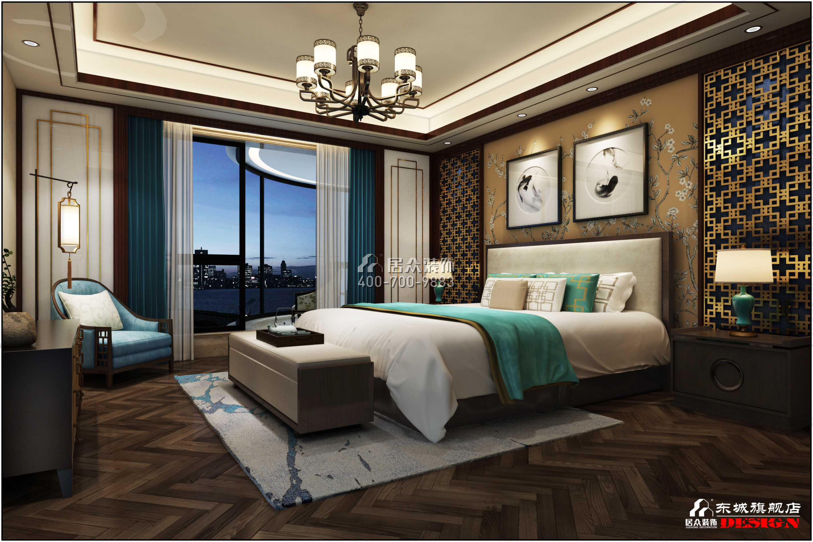 湘域熙岸303平方米中式風格平層戶型臥室裝修效果圖